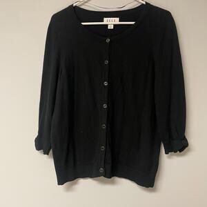 Elle Womens Button Cardigan XL Black 3/4 Sleeve Classic Timeless Career Sweater